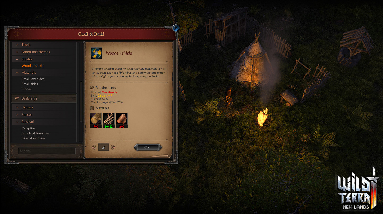 sistema de craft detalhado de Wild Terra 2 com múltiplas profissões.
