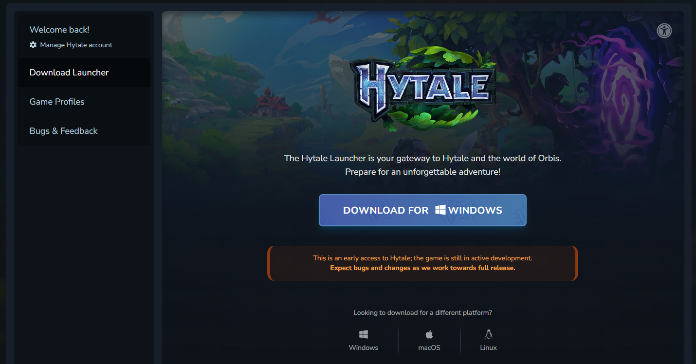 Página oficial sobre como baixar e jogar Hytale no computador