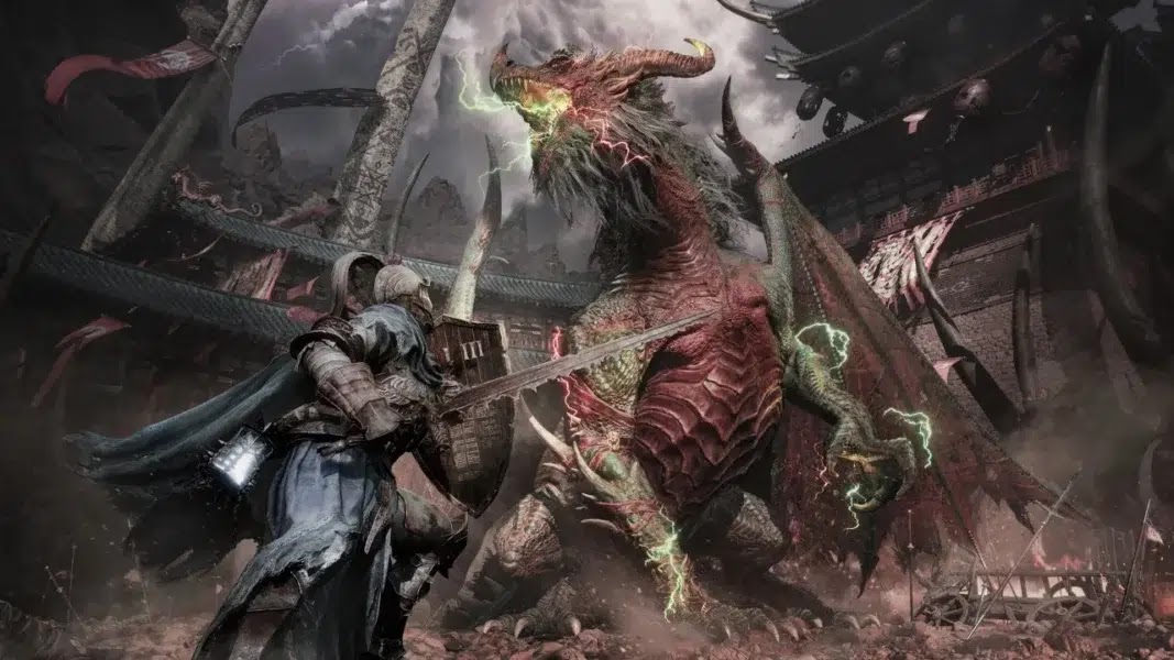 Combate em Lords of the Fallen II no reino de Umbral com iluminação dinâmica da Unreal Engine 5.